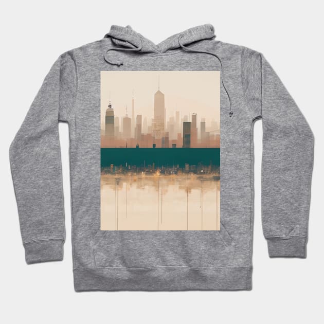 Modern Teal Beige Abstract Minimalist City Cityscape Skyline Hoodie by Tina